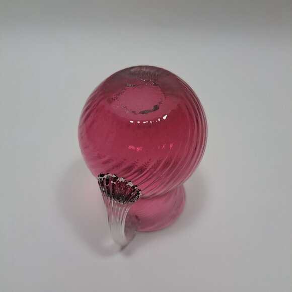 Pilgram Glass Cranberry Swirl Optic Rib Creamer Clear Reed Handle Hand Blown - Picture 8 of 8